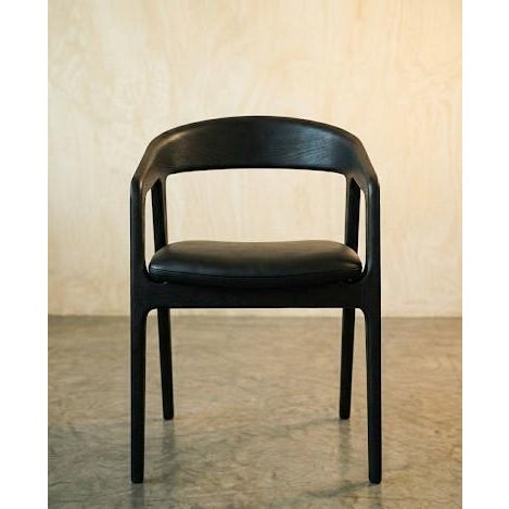 "The Shadowline" Custom Dining Table Set: Walnut & Ebonized Ash Table With 8 Leather Chairs For Sale - Image 9 of 11