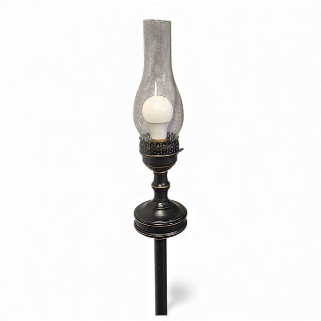 Black Vintage French Empire Bouillotte Black Tole Floor Lamp With Metal Shade Drinks Table For Sale - Image 8 of 10