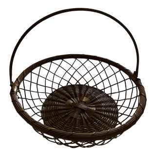 Vintage Woven Brass Basket For Sale