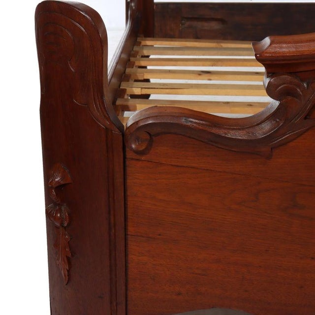 Antique Victorian Renaissance Revival Carved Walnut & Burl Bed Frame C1890 For Sale - Image 4 of 17