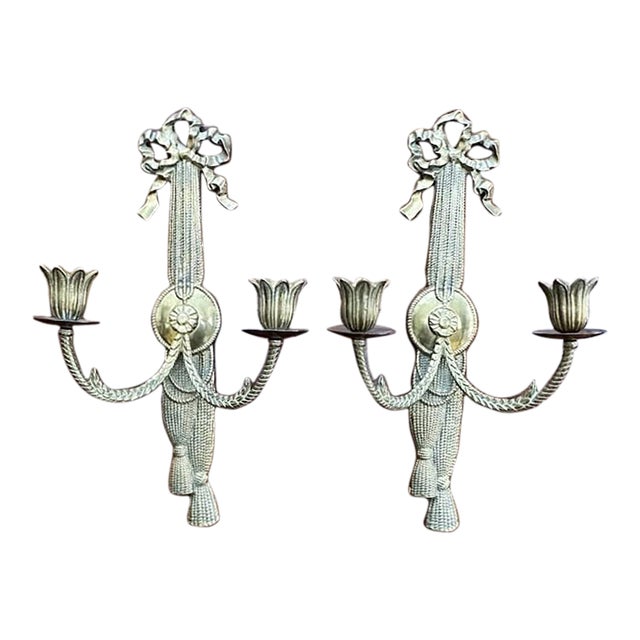 Vintage Andrea by Sadek Gilded Candle Sconces For Sale