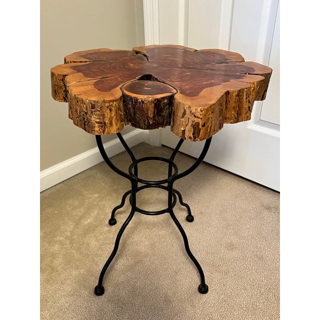 2020s Live Edge Wood Side Table With Iron Base For Sale - Image 5 of 7