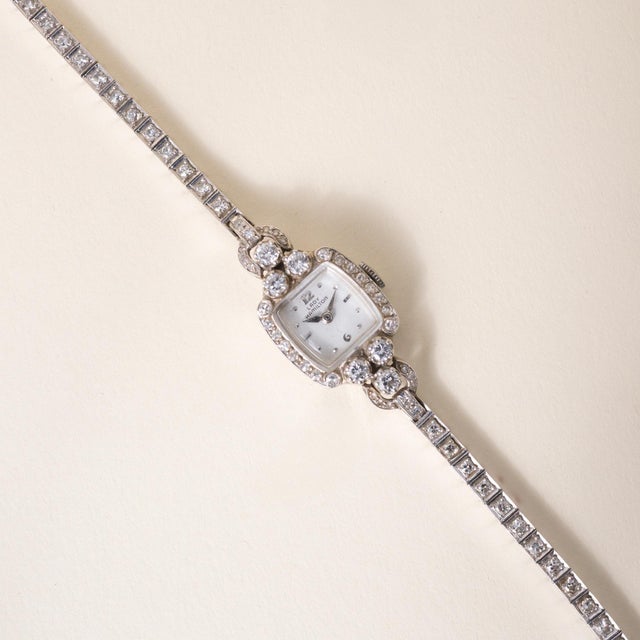 Vintage Lady Hamilton 1.25 Carats Diamonds Tonneau Shape Cocktail Watch 14k Gold For Sale - Image 4 of 9