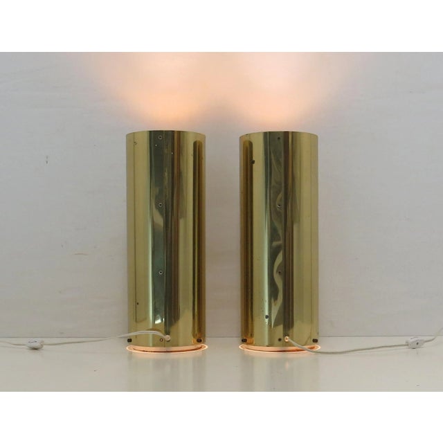 Vintage Brass Cylinder Up Light Lamps Attributed to Robert Sonneman - a Pair For Sale - Image 11 of 12