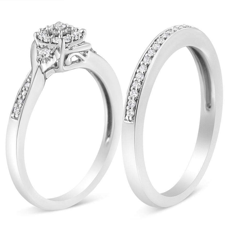 925 Sterling Silver 1/4 Cttw Diamond Halo and Swirl