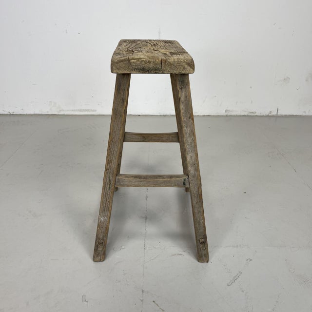 Rustic Vintage Rustic Wooden Stool For Sale - Image 3 of 5