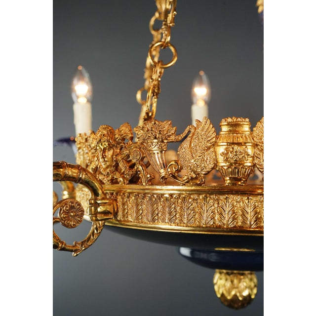 Metal Large Art Deco Gold Peacock Bird French Brass Empire Chandelier Lustre Lamp For Sale - Image 7 of 8
