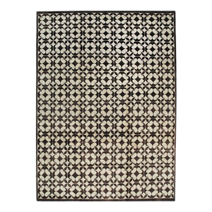 9x12 Black Hand-Knotted Wool Linked Quatrefoils Geometric Modern Carpet Rug