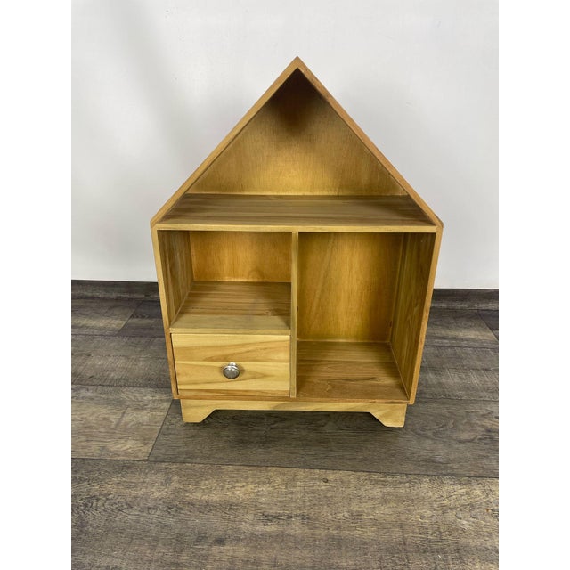 Indian Rosewood Bookcase with Drawer This wooden bookcase, shaped like a house, features a drawer and two shelves. Crafted...