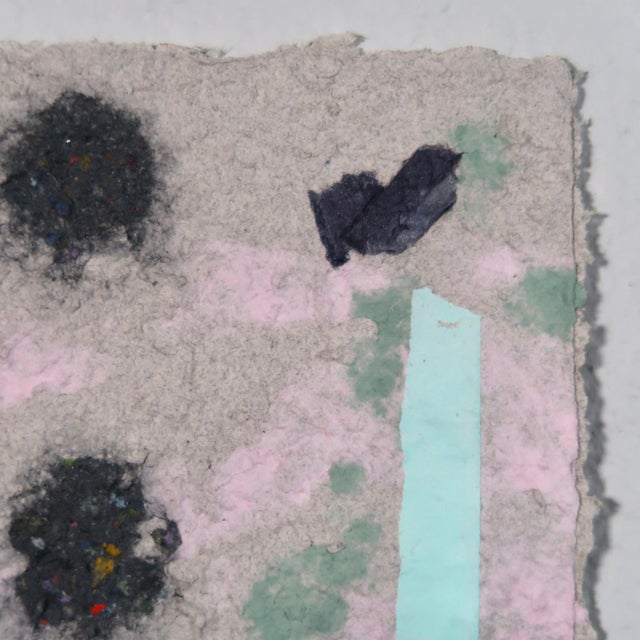 Contemporary Abstract Fiber Base Mixed Media Painting With Geometric Forms in Soft Pink, Mint, and Black by Casey R Klein For Sale - Image 10 of 17