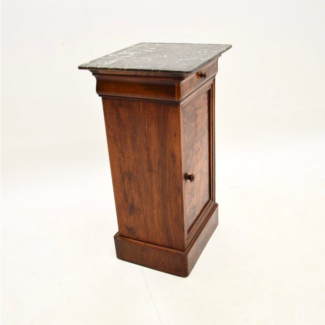French Walnut Bedside Table with Marble Top, 1880s For Sale - Image 4 of 10