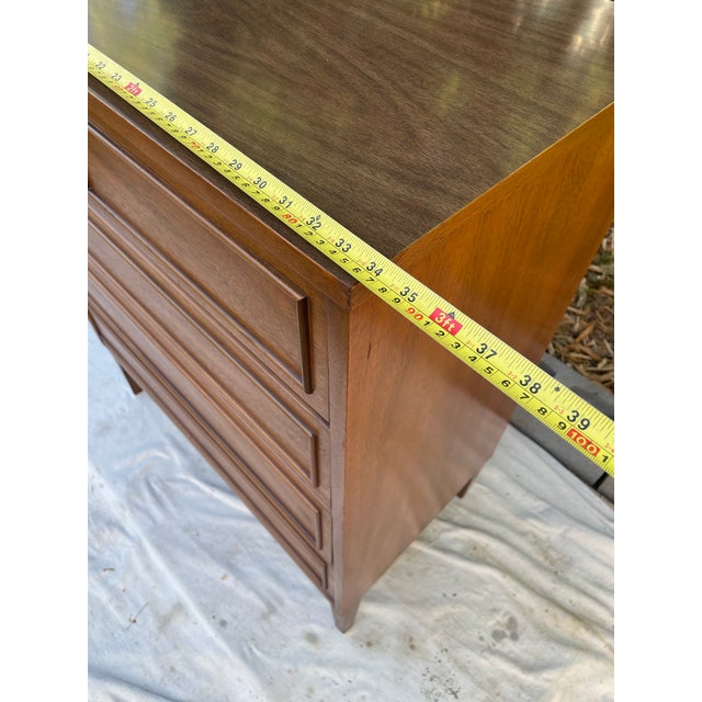 Wood Vintage Dixie Furniture Co. Walnut 5-Drawer Highboy Chest, Mid-Century Modern For Sale - Image 7 of 9