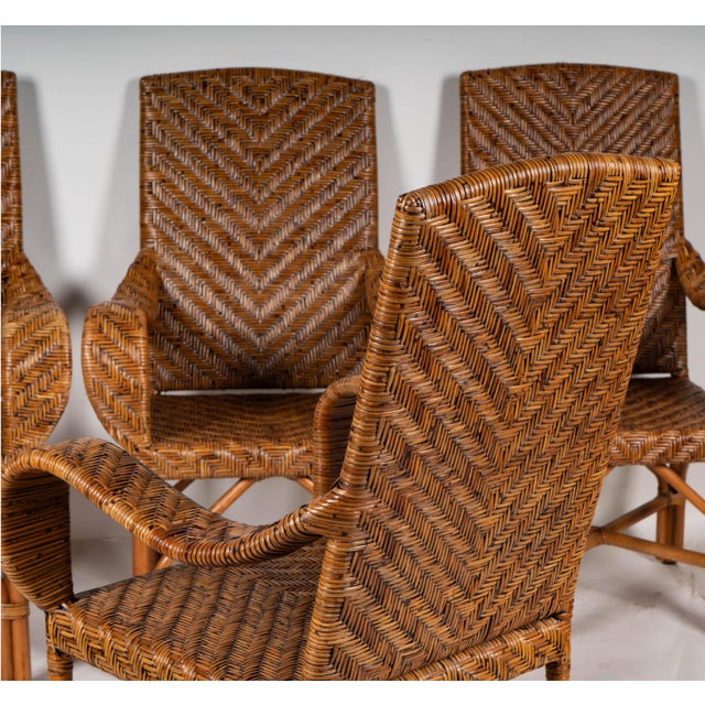 A Vintage Set of Four Wicker and Rattan Armchairs For Sale - Image 4 of 8