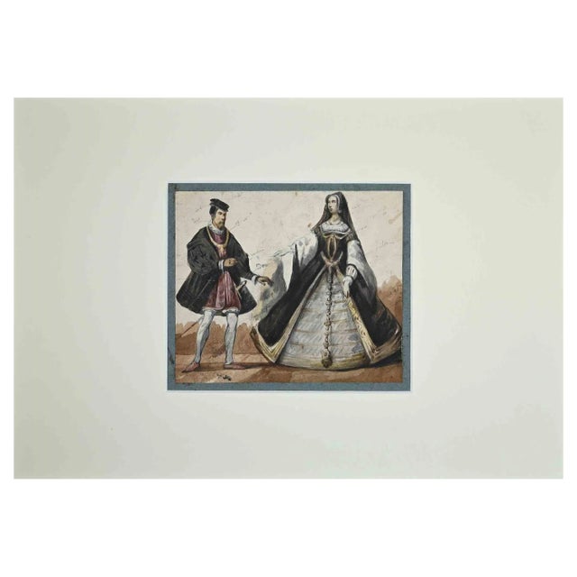 Unknown, Theatrical Costume, Original Watercolor Drawing, 1860s For Sale