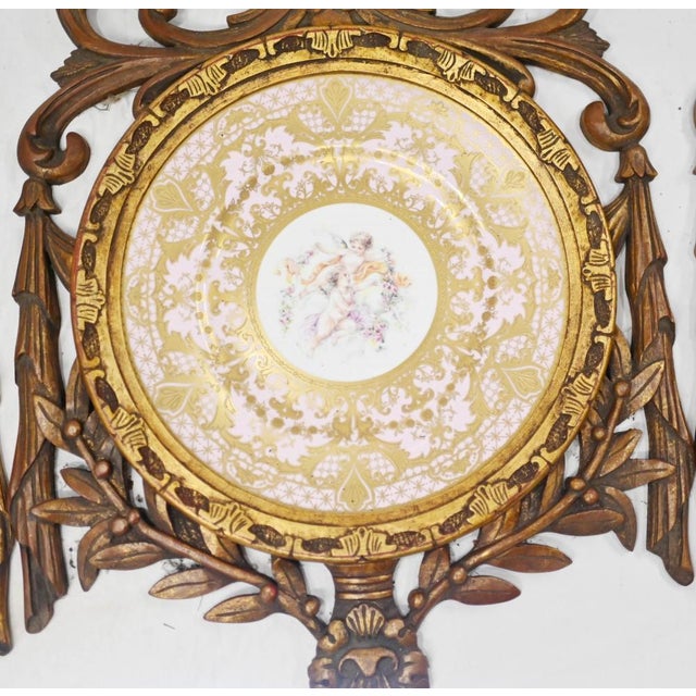 Porcelain Cherub Plates with Gilt Frames, Set of 2 For Sale - Image 6 of 13
