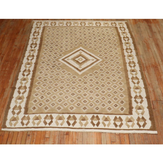 Vintage Zabihi Collection Geometric Brown White Turkish Kilim - 6'8" x 8'11" For Sale - Image 4 of 11