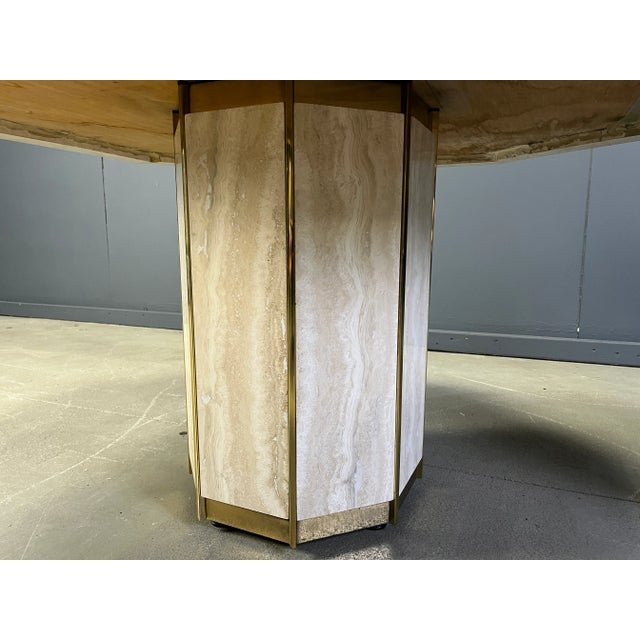 Vintage Octogonal Dining Table in Travertine and Brass, 1970s For Sale - Image 9 of 10