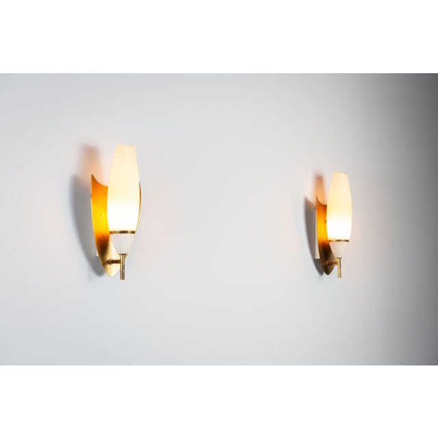 Vintage Wall Lamps with Brass Shields and Glass Shades, 1960s, Set of 2 For Sale - Image 13 of 13