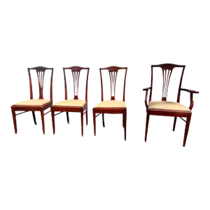 Mid 20th Century Set of 4 American Style Inlaid Mahogany Dining Chairs