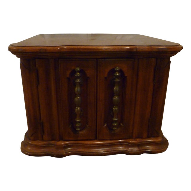 Vintage Side Table Storage See Lighter Tavern Game Mid-Century Modern Drum Side Nightstand Tommy Bahama Style Island Look Storage For Sale