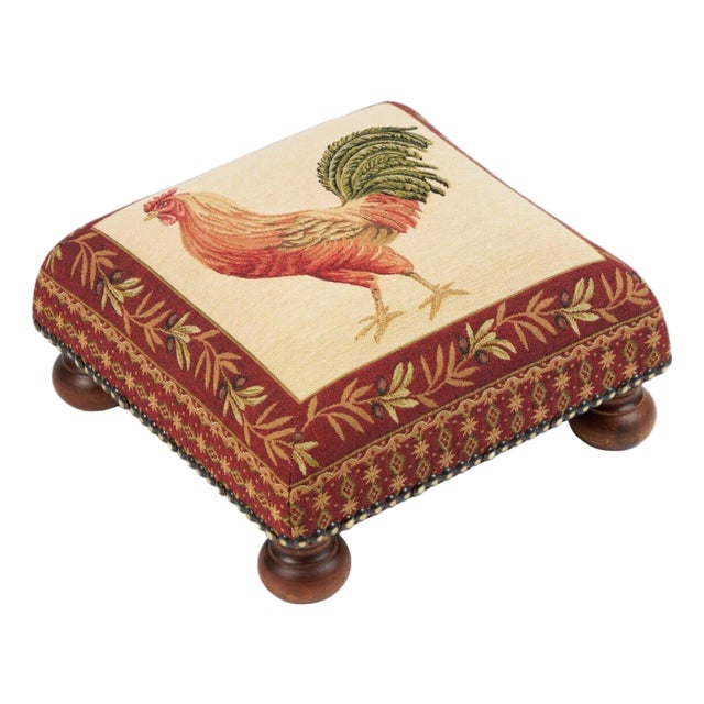Red Cockerel Tapestry Footstool For Sale