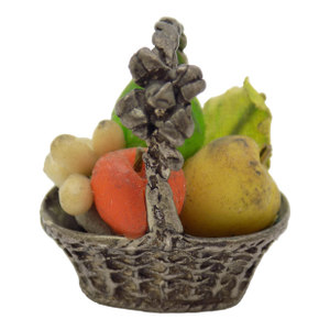 Vintage Italian Handmade Genuine Silver & Salt Dough Fruit Basket Dollhouse Miniature Made in Tuscany 1970s