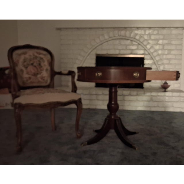 Wood 1990s Hammary Banded Inlaid Mahogany Drum Table For Sale - Image 7 of 7