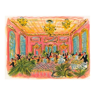 Grand Pink Dining Room Original Contemporary Figurative Watercolor by Pauline De Roussy De Sales For Sale