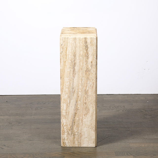 Mid-Century Modernist Rectilinear Travertine Pedestal With Stepped Detailing For Sale - Image 18 of 18