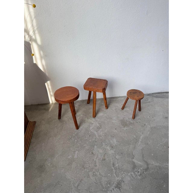 Free-Form Tripod Oak Stools, 1950s, Set of 3 For Sale - Image 11 of 18
