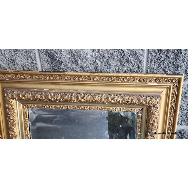 Antique 19th Century Gilded Gesso & Wood Rectangular Mantel Mirror 51.5 X 30" For Sale - Image 4 of 11