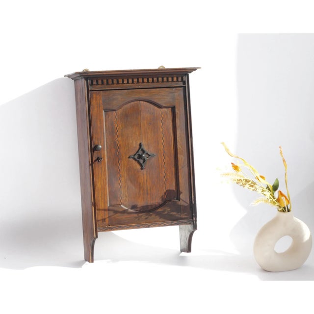 Vintage Wall Cabinet with Marquetry Details, 1930s For Sale - Image 13 of 13