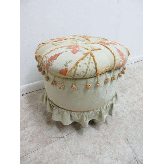 Vanguard Furniture 1990s Lauren Brooks Vanguard Puff Ottoman Italian Crewel Stitch Ottoman Foot Stools For Sale - Image 4 of 11