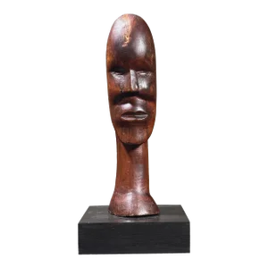 Vintage Hand Carved African Folk Art Mahogany Portrait Sculpture