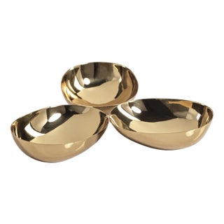 Stassi Polished Stainless Steel Triple Nut Bowl, Gold For Sale