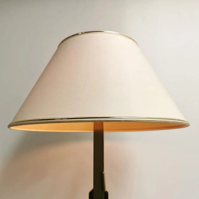 Vintage Brass Lamp with Fabric Lampshade, 1970s For Sale - Image 3 of 9