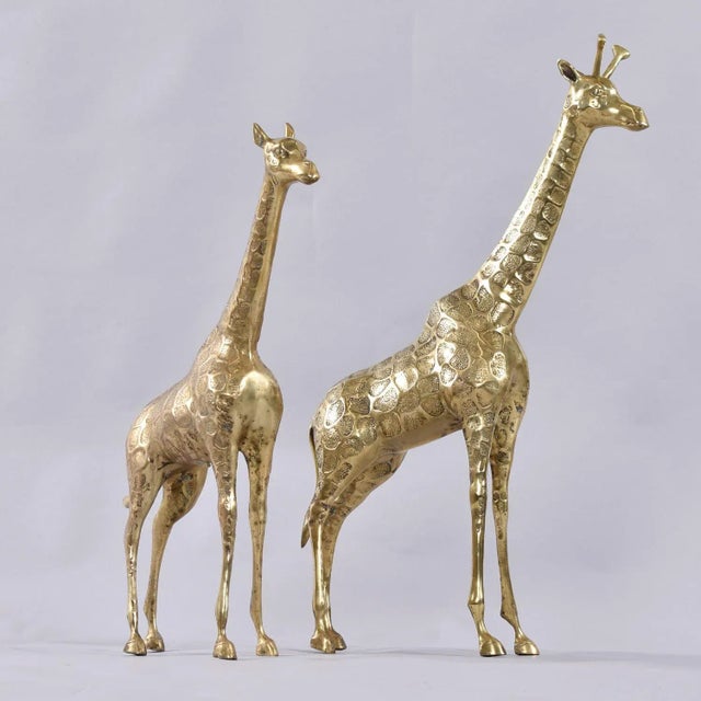 Brass Pair of Tall Vintage Brass Giraffe Figurine Sculptures Overt 2 Feet For Sale - Image 8 of 11