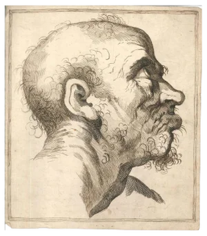 Grimace, Original China Ink and Watercolor Drawing, 18th Century