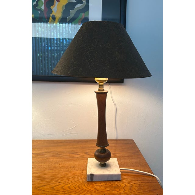 1950s 1950's Small Wood Lamp With Marble Base For Sale - Image 5 of 6