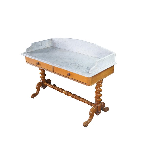 Victorian Antique Victorian Walnut Marble Washstand Dry Sink Drybar Parlor Stand 48" For Sale - Image 3 of 16