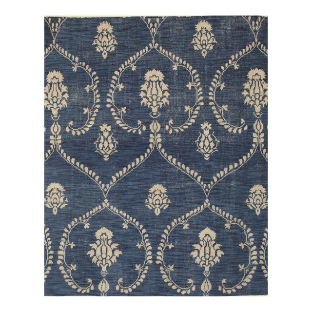 6x9 Luxurious Chloe Blue Floral Traditional Hand Knotted Wool Carpet Rug For Sale