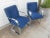 Pair of gorgeous dining armchairs by Contemporary Shells Inc., Hempstead NY featuring chrome frames with a Royal Blue wool...