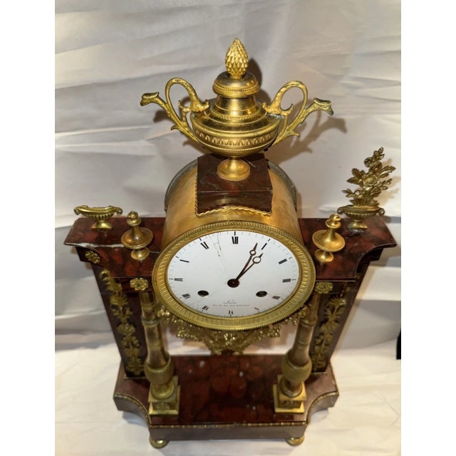 Early 19th Century French Bronze & Red Marble Portico Mantel Clock by Lucin a Paris For Sale In Los Angeles - Image 6 of 12