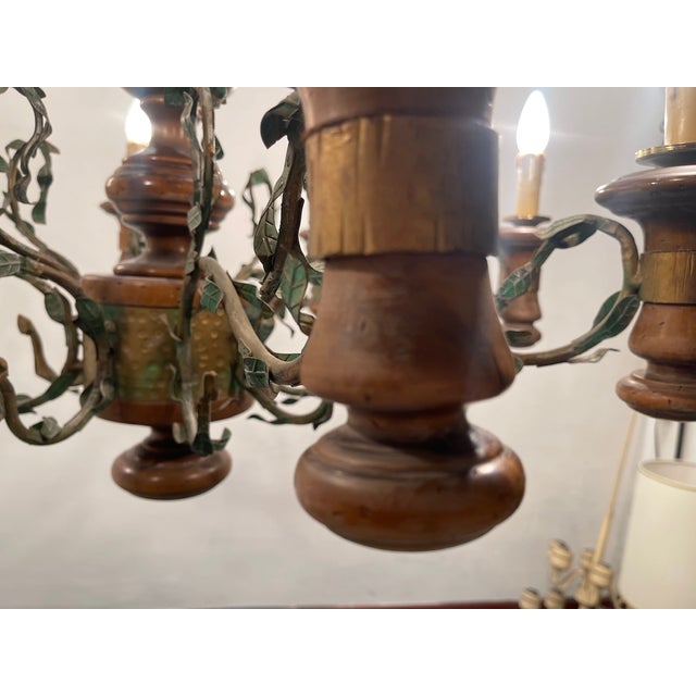 Large Rustic Wooden Chandelier in Wrought Iron, 1960s For Sale - Image 13 of 16