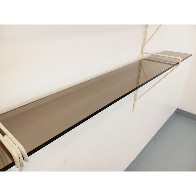 Large Vintage Wall Shelf in Smoked Glass and White Metal, String Tomado Style, from the 1960s, 1970s For Sale - Image 6 of 17