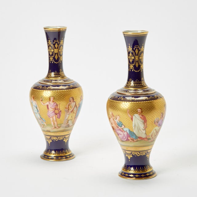 Neoclassical Antique Austrian Porcelain Gilt / Cobalt Blue-Ground Decorative Vase, Circa 1915 For Sale - Image 3 of 10