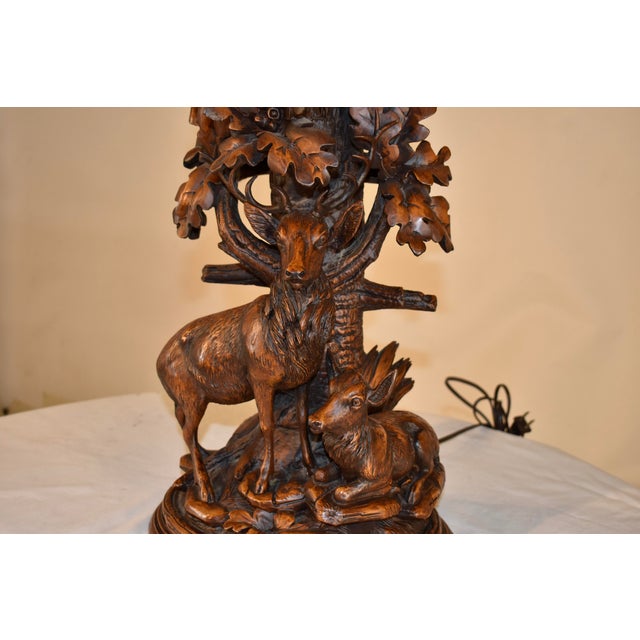 Vintage Black Forest Style Lamp With Two Deer For Sale - Image 4 of 12