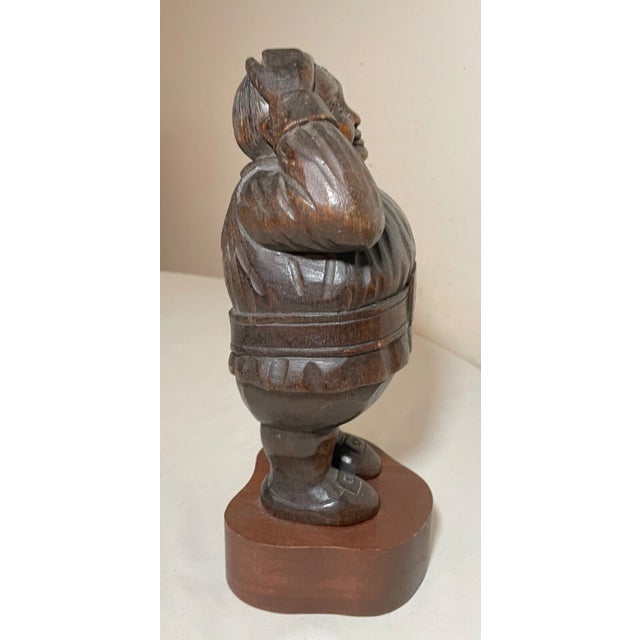 Brown Antique Folk Art Hand Carved Wood Figural Pilgrim Man Sculpture Statue Figure For Sale - Image 8 of 11
