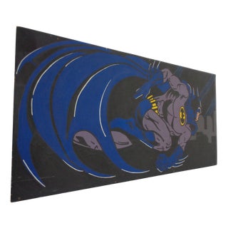 American Artist, Large Batman Street Art Image, Acrylic Painting on Hardboard, 1990s For Sale