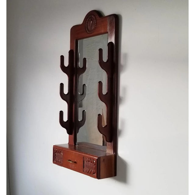 Vintage Handmade Carved Wood Wall Mirror For Sale - Image 10 of 11